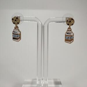 Enamel Gold Tone Milk And Cookies Pierced Ear Stud Earrings